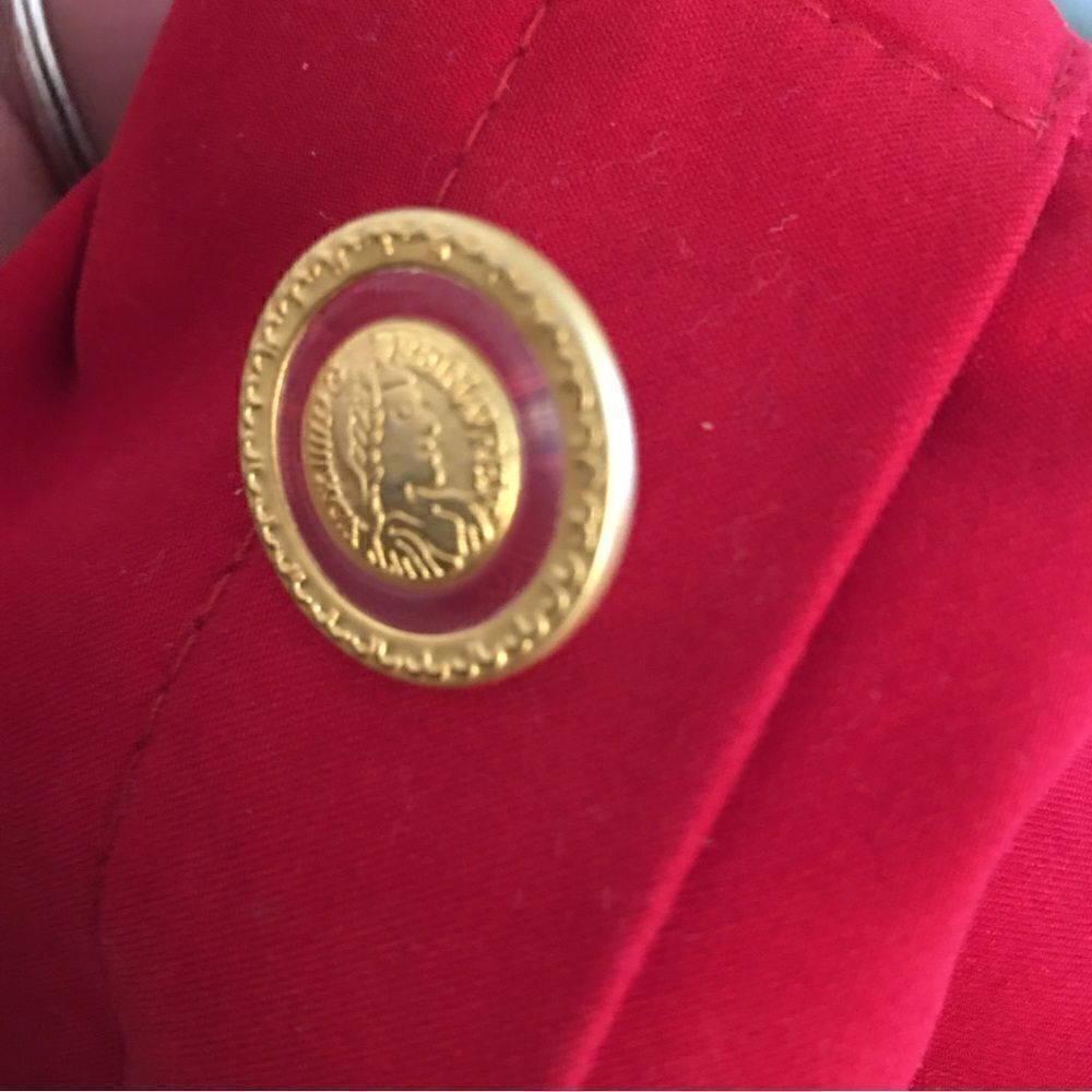 Gorgeous,‎ Stunning, Luxurious Red Trench with Gold Detailed Buttons - Picture 9 of 10